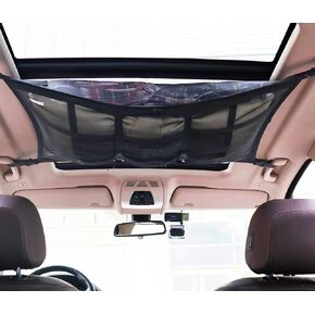 Cwokarb Car Ceiling Cargo Net for SUV 31"X21" Black Color Nylon Materials Strengthen Load-Bearing and Droop Less Car Ceiling Storage Cargo Net SUV Long Road Trip Camping Interior Accessories