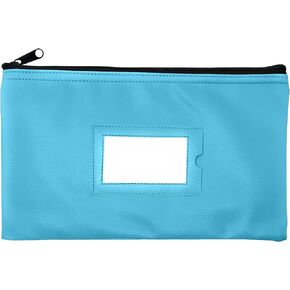 Money Bank Deposit Bag with Zipper | 11x6 inch | Light Blue | Durable Leatherette Money Cash Coin Check Wallet Pouch for Men & Women with Framed ID Window and Blank Card | by GIDABRAND (1)