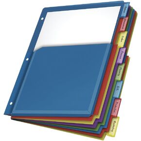 Cardinal Expanding Plastic Binder Dividers, Flexible Front Pockets Expand 1/4", 8-Tab, Insertable Multicolor Tabs, Letter Size, 1 Set (84013) , 100 sheets , Assorted