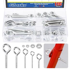 Glarks 116Pcs 5 Sizes Eye Bolt Screw with Hex Nut Assortment Kit, Stainless Steel Welded Closed Eye Bolts Heavy Duty Threaded Eye Bolts with Nuts for Indoor and Outdoor Hanging Applications