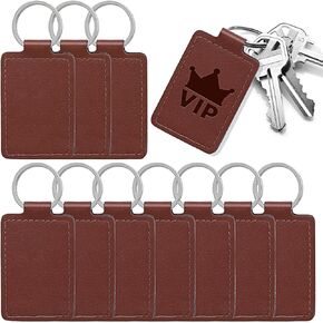 Tikjiua Rectangular Leather Key Fob Kit - 10 Pcs PU Leather Key Fobs with Rivets and Keychain Ring, Leather Keychains Holder for Keychain Making Leather Craft Working