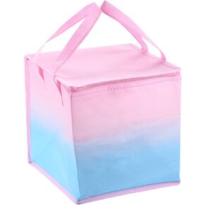 PATIKIL Insulated Grocery Bag, Non-woven Fabric Food Delivery Tote Thermal Cake Carrying Bags Food Container for Home Office Restaurant, 30cmx30cmx27cm, Pink Blue