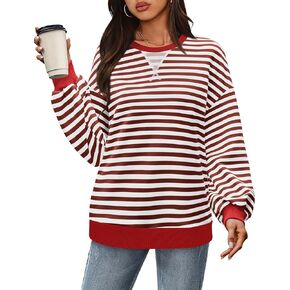 XIEERDUO Womens Crewneck Oversized Sweatshirt Striped Color Block Tops Long Sleeve Shirts Pullover Sweaters Y2K Clothes
