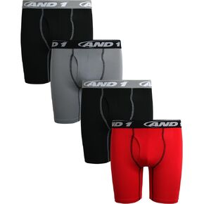 AND1 Boys' Underwear – Long Leg Performance Compression Boxer Briefs, Functional Fly (4 Pack)