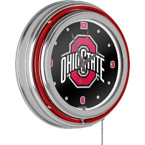 Ohio State Shadow Brutus Chrome Double Ring Neon Clock