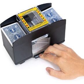 WYZworks – 4 Deck Casino Automatic Card Shuffler - Shuffler for Cards Shuffling (1-4 Deck) - Battery Operated – Electric Card Mixer for Family, Party Poker/Blackjack/Home Card Games – Black