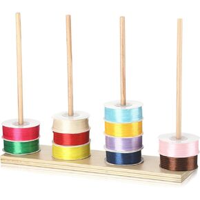 Threehoney Wooden Ribbon Rack Storage Ribbon Organizer Spool Holder Washi Tape Organizer Wire Spool Stand Holder for Sewing Craft Mesh Wreath Crochet Thread Tulle Roll Florist Arts Wrapping Gift