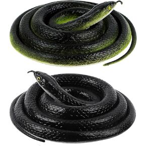 FOUUAAOOU Realistic Rubber Snake, 2Pack Fake Snake Rubber Snakes Keep Birds Away, Realistic Snake Toy for Garden Props, Pranks, Halloween Decoration(52 Inch)