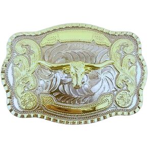 WMG Bull Head Cowboy Rodeo Western Large Longhorn Gold Tone Cowboy Bull Unisex Fashion Belt Buckle