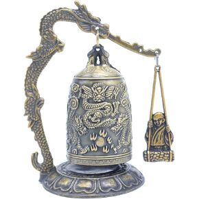 CYRAN Fengshui Vintage Small Dragon Bell Buddhist Collectibles Ornaments, Good Luck Bell, Meditation Home Office Decor