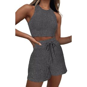 KDF Two Piece Lounge Sets for Women, Sleeveless Crop Top and Shorts Two Piece Outfits for Women Sweatsuits