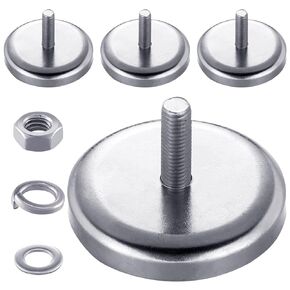 Neodymium Round Magnet with M6 Male Thread, 90 lb or 150 lb Round Magnet with Bolt Stud Mounting Magnet for Lighting, Camera and Other Brackets (4, 90lb Magnet)