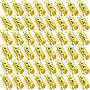 300 PCS Fold Over Cord Ends Crimp End Tips, 0.2 x 0.47 Inch (5 x 12 mm) Fold Over Cord Ends Leather Ribbon Ending Clasp Tips Jewelry Connector for DIY Craft, Jewelry Making, Gold, Silver, Antique Cyan