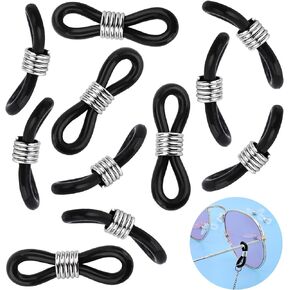 Inovat 100 PCS Rubber Connectors Ends for Eye Glasses Holder Necklace Chain 21x6mm Nickel Tone Black Color