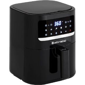 West Bend Compact Air Fryer 5-Quart Capacity with Digital Controls and 10 Cooking Presets, Nonstick Frying Basket, 1500-Watts, Black