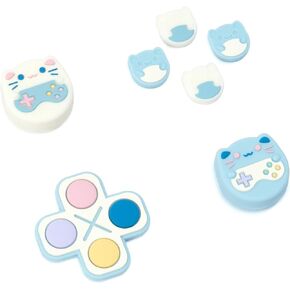 GeekShare Silicone Cross D-Pad Button Caps Set Joystick Cover - ABXY Key Buttons Sticker Compatible with Nintendo Switch/OLED Joy Con - Gaming Cat