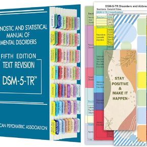 علامات تبويب الفهرس لعلامات التبويب DSM-5-TR، DSM-5، المرمزة بالألوان والمغلفة، مع 18 علامة تبويب فارغة، ودليل المحاذاة وإشارة مرجعية ملهمة، مقاومة للتمزق ومقاومة للماء