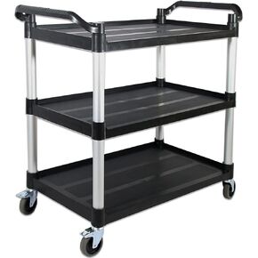 FIHUTED Service Cart with Wheels Lockable Large Size, Plastic Restaurant Cart Heavy Duty, Utility Commercial Cart for Office, Warehouse, Foodservice,40.1" L x 19.2" W x 38.5" H. Black (Large)