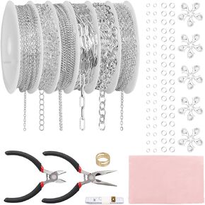 Fesorsi Gold Necklace Chain for Jewelry Making, 46ft 6 Style Rolled Steel DIY Jewelry Chain Roll Bracelet Bulk Link Plated Permanent for Earring Anklet Craft with Jump Ring, Lobster Clasp, Pliers
