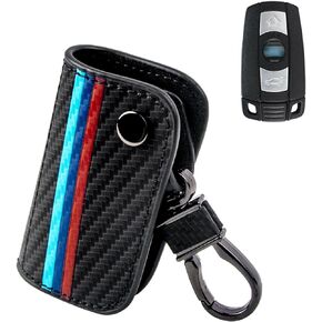 x xotic tech M-Colored Stripe Carbon Fiber Leather Remote Key Fob Cover Case متوافق مع BMW X1 X5 X6 5 7 Series F48 F15 F16 G30 G31 G11 G12
