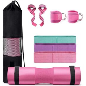 7 Pack Barbell Squat Pad Hip Thrust Pad Bar Cushion Bars Pad Gym Ankle Straps Hip Exercise Band (Pink)