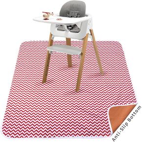 ChicMoments 43 * 43'' Highchair Splat Mat for Toddlers, Waterproof, Leakproof, Non-Slip Baby Place Mats with 4 Pairs of Adhesive Patches (43 * 43''/110 * 110cm, Redwaves)