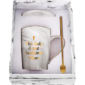 SHENDONG This Lady Is One Awesome Mom Mug Awesome Mom Coffee Mug Birthday Mothers Day Gifts for Mom from Daughter Son Mom Coffee Mug Mom Gifts 14 Ounce Gift Box Grey