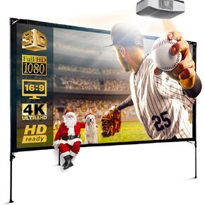 Modern Innovations 80 Inch HD Outdoor Movie Screen, Portable Outdoor Projector Screen and Stand for Indoor or Backyard Use, Foldable Frame, Movie Projection Screens for Travel, Camping, Family Movies