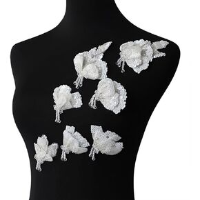 Black Beaded Appliques Embellishments for Dresses Handmade Sparkling Lace Flower Patches Sewing Beads Stones Sequins Bling Bodice Applique Rhinestone DIY Decorative Clothes (SJ01-BK)