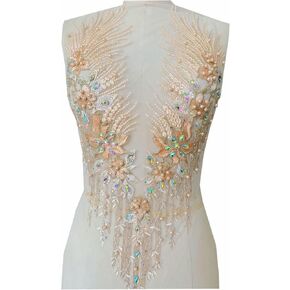 Zbroh 4colour Handmade Rhinestones Lace Applique Crystal Trimming Patches 60 * 33cm for Dress Accessory