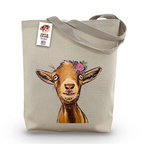 Goat Tote Bag - Goat Gifts for Goat Lovers - Flower Crown goat Totes -Handmade Totes - Goat Canvas Totes - Cute Goat Reusable Shopping Bag - Goat Gifts for Women - Grocery Bag - Handbag - Beach Bag