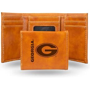 Rico Industries NCAA Georgia Bulldogs Men’s Trifold Black Wallet- Premium 9 Pocket Laser-Engraved Team Logo on Vegan Leather- Minimalist Design, ID Window, Credit Card Holder- Ideal Men’s Gift