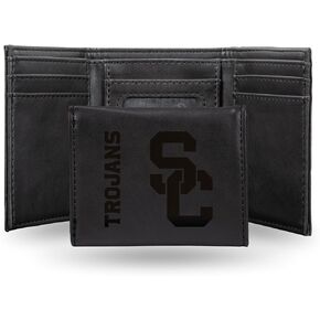 Rico Industries NCAA USC Trojans Men’s Tri Fold Black Wallet- Premium 9 Pocket Laser-Engraved Team Logo on Vegan Leather- Minimalist Design, ID Window, Credit Card Holder- Ideal Men’s Gift