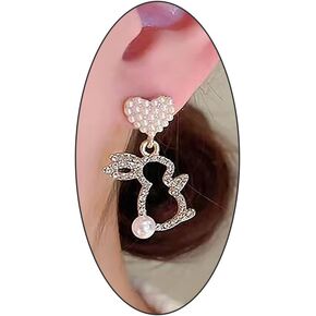 Silver Easter Pearl Bunny Rabbit Drop Earrings for Women Teen Girls,Exquisite Zircon Sparkling Drop Dangle Earrings for Lovely Jewelry Gifts