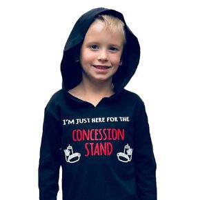 I'm Just Here for the Concession Stand - Toddler Lightweight Hoodie, Younger Sibling Sports Shirt, Baseball Soccer Football Hockey Siblings, Snack Lover, Funny, Long Sleeve with Hood (Size 2T, Black)
