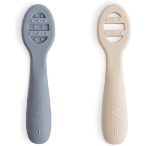 mushie Silicone First Feeding Baby Spoons | 2 Pack (Blush/Shifting Sand)