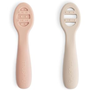 mushie Silicone First Feeding Baby Spoons | 2 Pack (Blush/Shifting Sand)