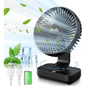 Bistfy Desk Fan 5'' Small Fan Ultra-Silent, 120° Oscillating, 90° Adjustable Head Tilt, with Digital Display 4 Speed Portable USB Rechargeable Table Fan Ideal for Home, Bedroom, Office or Travel in Saudi Arabia