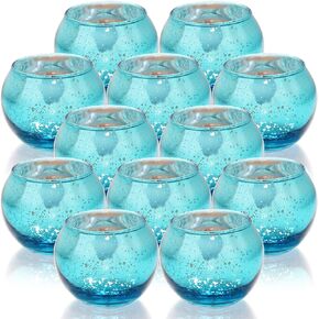 Tebery 12 Pack Round Gold Votive Candle Holders, 2-Inch Glass Tealight Candle Holder for Table Centerpiece, Wedding Decoration, Party, and Home Decor