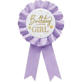 YHEZXUN Birthday Girl Tinplate Badge Pin Purple Satin Fabric Happy Birthday Themed Button Pin Party Decorations Award Ribbon Badge Pin