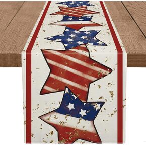 GPGHE 4th of July Table Runner America Flag Stars Stripe Patriotic Table Runners Memorial Day Independence Day Vintage Kitchen Dining Home Party Decor Supply 13x48 Inch