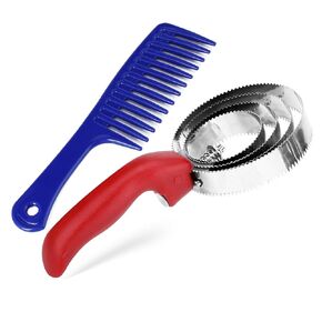 ZELARMAN Horse Curry Comb, Stainless Steel Grooming Comb with Soft Touch Grip, 4 Rings Spring Grooming Brushes for Horses, Cows, Dogs, Sheep