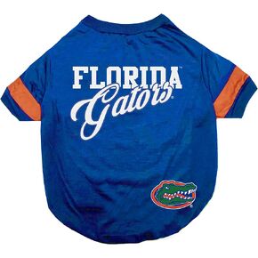 NCAA Florida Gators T-Shirt for Dogs & Cats, Medium. Football/Basketball Dog Shirt for College NCAA Team Fans. New & Updated Fashionable Stripe Design, Durable & Cute Sports PET TEE Shirt Outfit