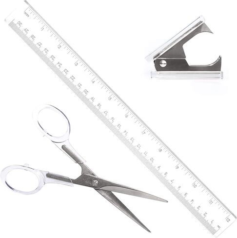 حزمة لوسيت أكريليك فضي | دباسة ممتازة، وموزع شريط، ومقص، ومزيل دبابيس، ومجموعة هدايا مسطرة | كلير قرطاسية واكسسوارات مكتبية | سلع مكتبية حديثة وراقية وأنيقة وفاخرة in Kuwait