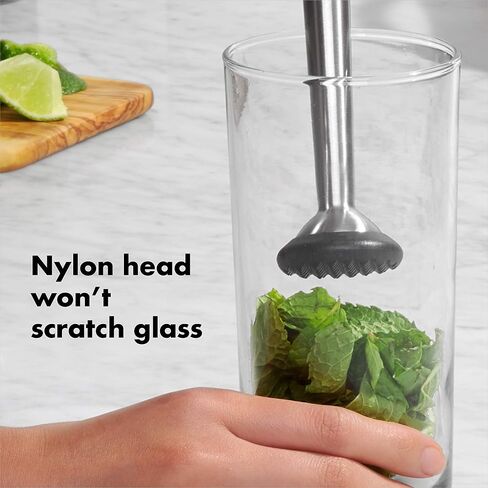 OXO SteeL Muddler with Non-Scratch Nylon Head and Soft Non-Slip Grip, Silver, 9-Inch in Saudi Arabia