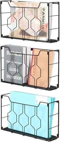 KEEGH Hanging Wall File Organizer Wall Mount File Folder 3 Pockets Wall Paper Organizer Mail Organizer Metal Wall Magazine Rack with Hooks in Saudi Arabia