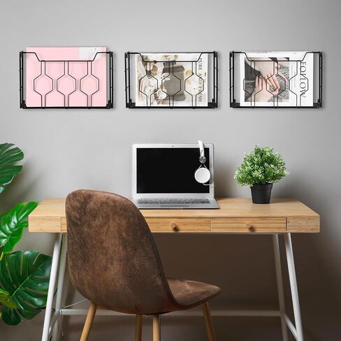 KEEGH Hanging Wall File Organizer Wall Mount File Folder 3 Pockets Wall Paper Organizer Mail Organizer Metal Wall Magazine Rack with Hooks in Saudi Arabia