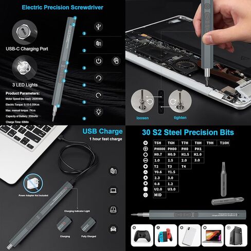 مجموعة مفك كهربائي صغير، 36 في 1 طقم مفك براغي صغير لاسلكي، مجموعة أدوات إصلاح إلكترونية صغيرة قابلة لإعادة الشحن للهاتف والساعة والكمبيوتر المحمول in Kuwait