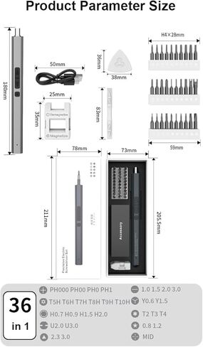 مجموعة مفك كهربائي صغير، 36 في 1 طقم مفك براغي صغير لاسلكي، مجموعة أدوات إصلاح إلكترونية صغيرة قابلة لإعادة الشحن للهاتف والساعة والكمبيوتر المحمول in Kuwait