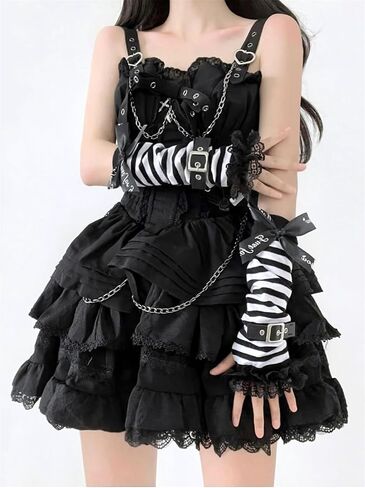XCJIKUKE Gothic Women Arm Sleeves Fingerless Gloves Halloween Grunge Arm Warmers in Saudi Arabia